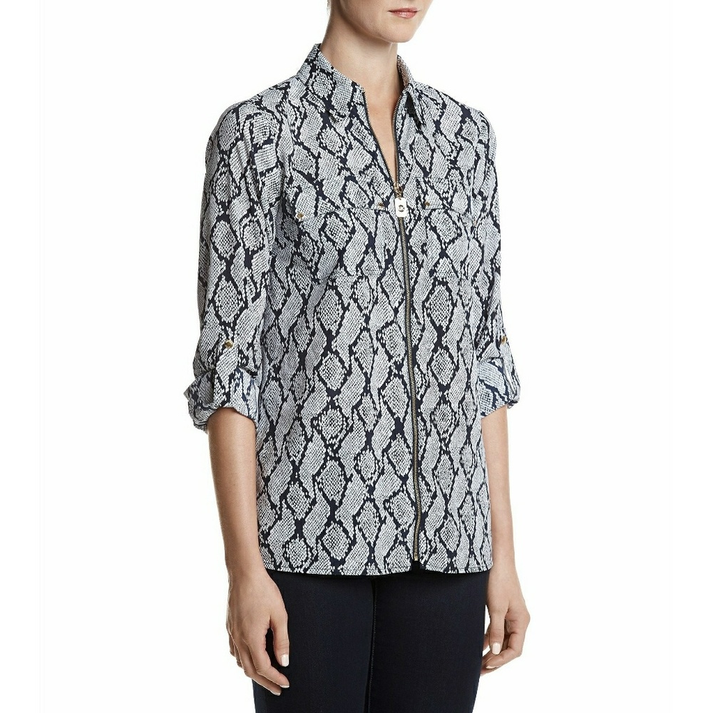 New! MICHAEL KORS Snake Print Shirt Roll-tab - Picture 3 of 4